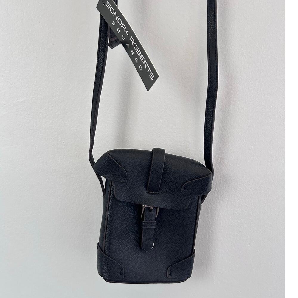 Sondra Roberts Black Small Crossbody Bag Flap Buckle Adjustable Purse Phone